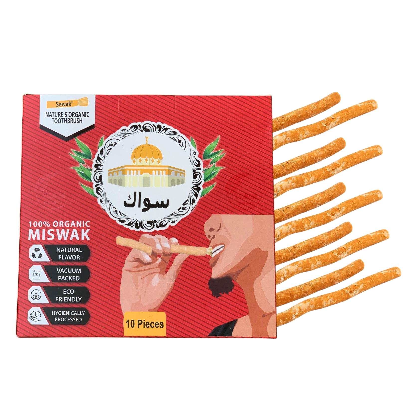 Siwak Organic Wooden Tooth Brush Oral Teeth Whitener with Holder (10 Sticks)